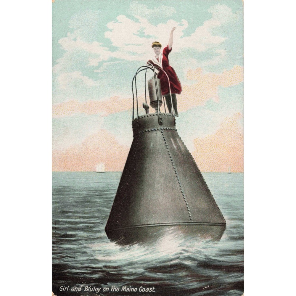 Vintage Girl and Buoy on the Maine Coast Postcard Hugh C Leighton Co Germany - Picture 1 of 2